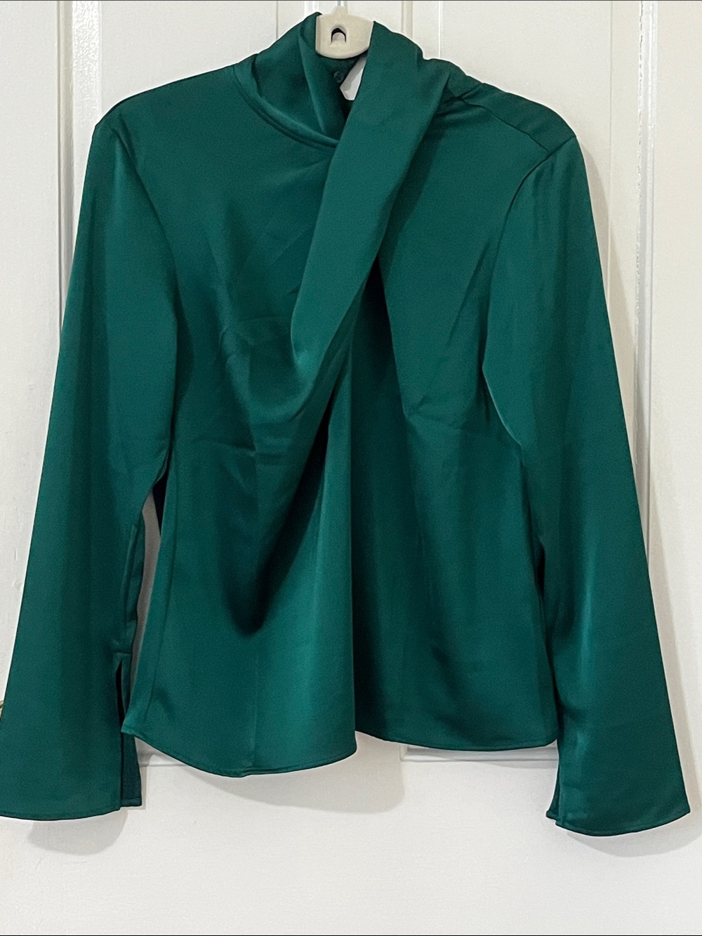 H&M Deep Green Satin Tie-Neck Blouse